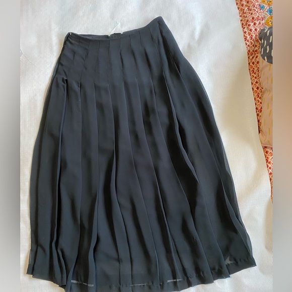 Lisa Ho Pleated Midi Maxi Skirt Lined Gold Button Detail Size 12 Career Evening - Picture 8 of 11